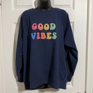 Wildfox Navy Long Sleeve “Good Vibes” Sweatshirt Sz M